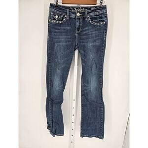 Y2K L.A. Idol Women's Blue Denim Low Rise Button Closer Stone Jeans Size 9